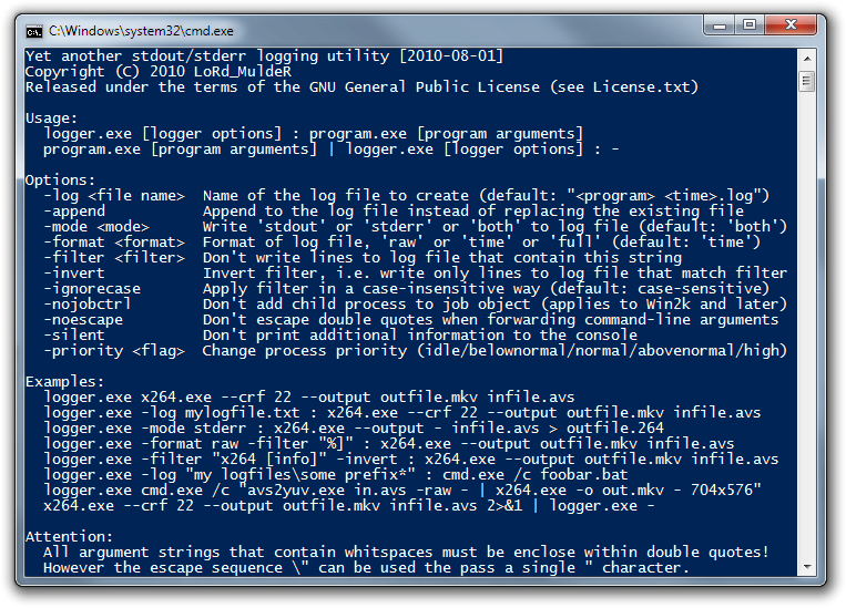 StdOut/StdErr Logger Screenshot