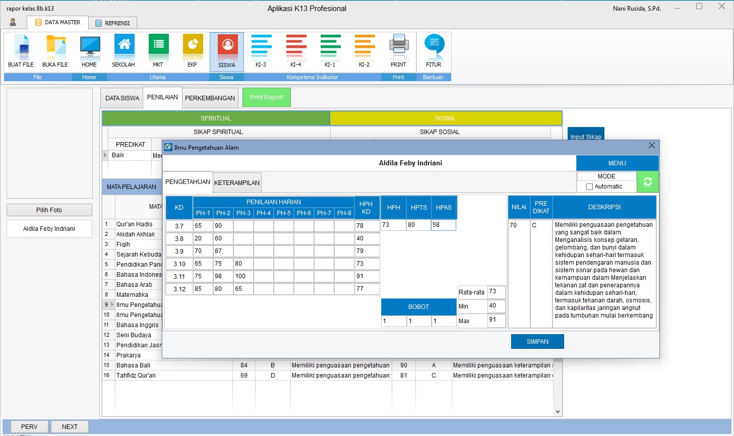Input nilai SMP