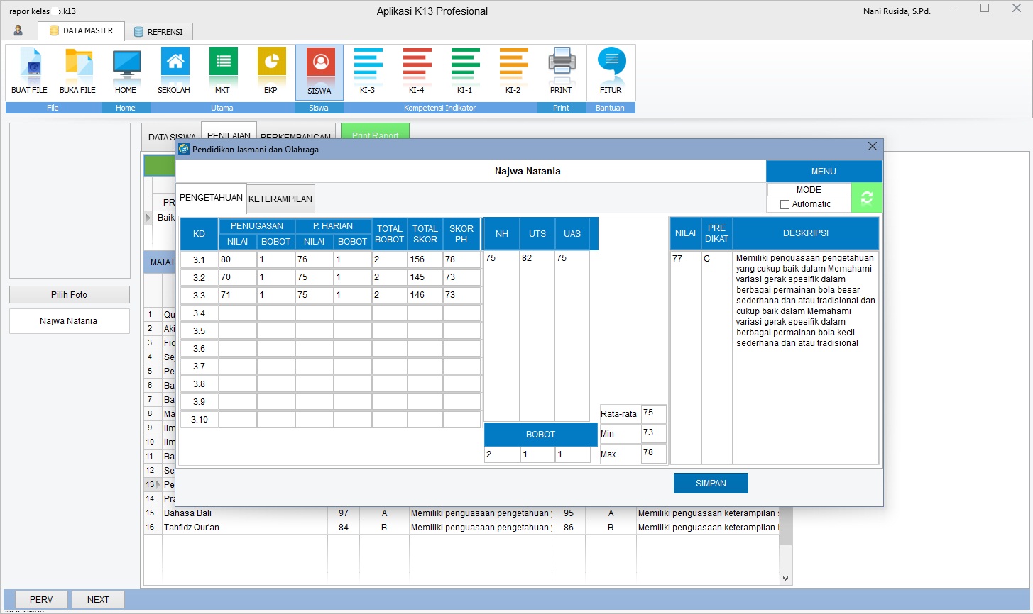 Input nilai SMK