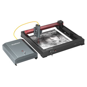 AtomStack A20 Pro 1064nm fiber laser head with fiber cable, close-up