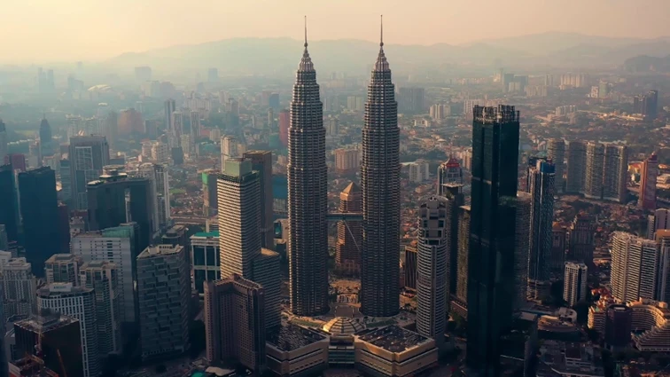 Urban skyline in Southeast Asia.
