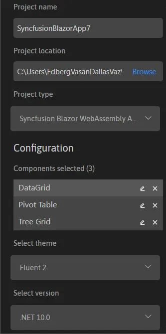 Project Details panel showing selected controls and configuration summary
