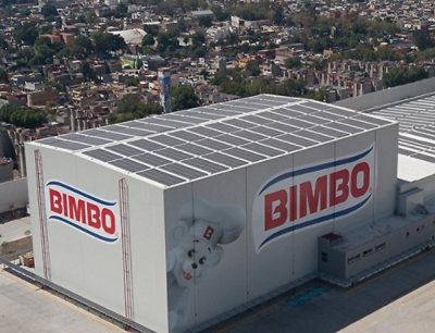 En BIMBO-logotyp på väggen i ett litet rum.
