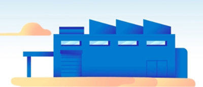 Illustration of a blue background with a blue building.