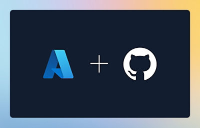 Billedet viser Azure- og GitHub-logoerne side om side, adskilt af et plustegn, på en mørk baggrund