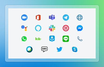Gitter med ikoner for besked-, samarbejds- og kommunikationsapps, der repræsenterer flere chat- og kontaktkanaler.
