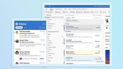 Hình ảnh hiển thị hộp thư đến email ở bên trái cùng nhiều thư và dạng xem chi tiết về một ứng dụng email 