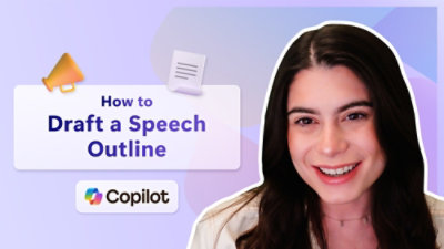  Text on a screen reads How to draft a speeches Outline