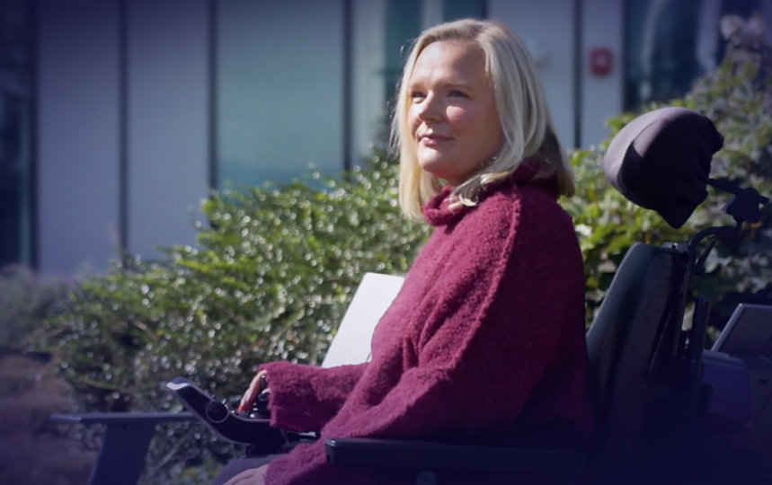Jessica Rafuse, Senior Corporate Counsel and Head of Global Partnerships, Microsoft Accessibility, in her motorized wheelchair on Microsoft’s campus.
