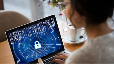 A woman working on her laptop