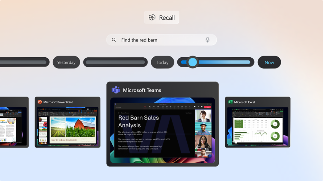 Windows toont verschillende Windows 11 Pro-apps met een scrolbare tijdlijn erboven.