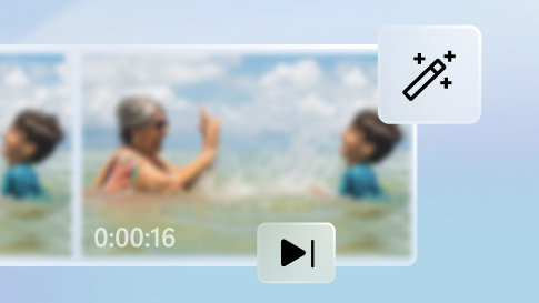 Vaaleansinisellä taustalla oleva sumennettu valokuva, jonka päällä on suurennetut muokkauskuvakkeet