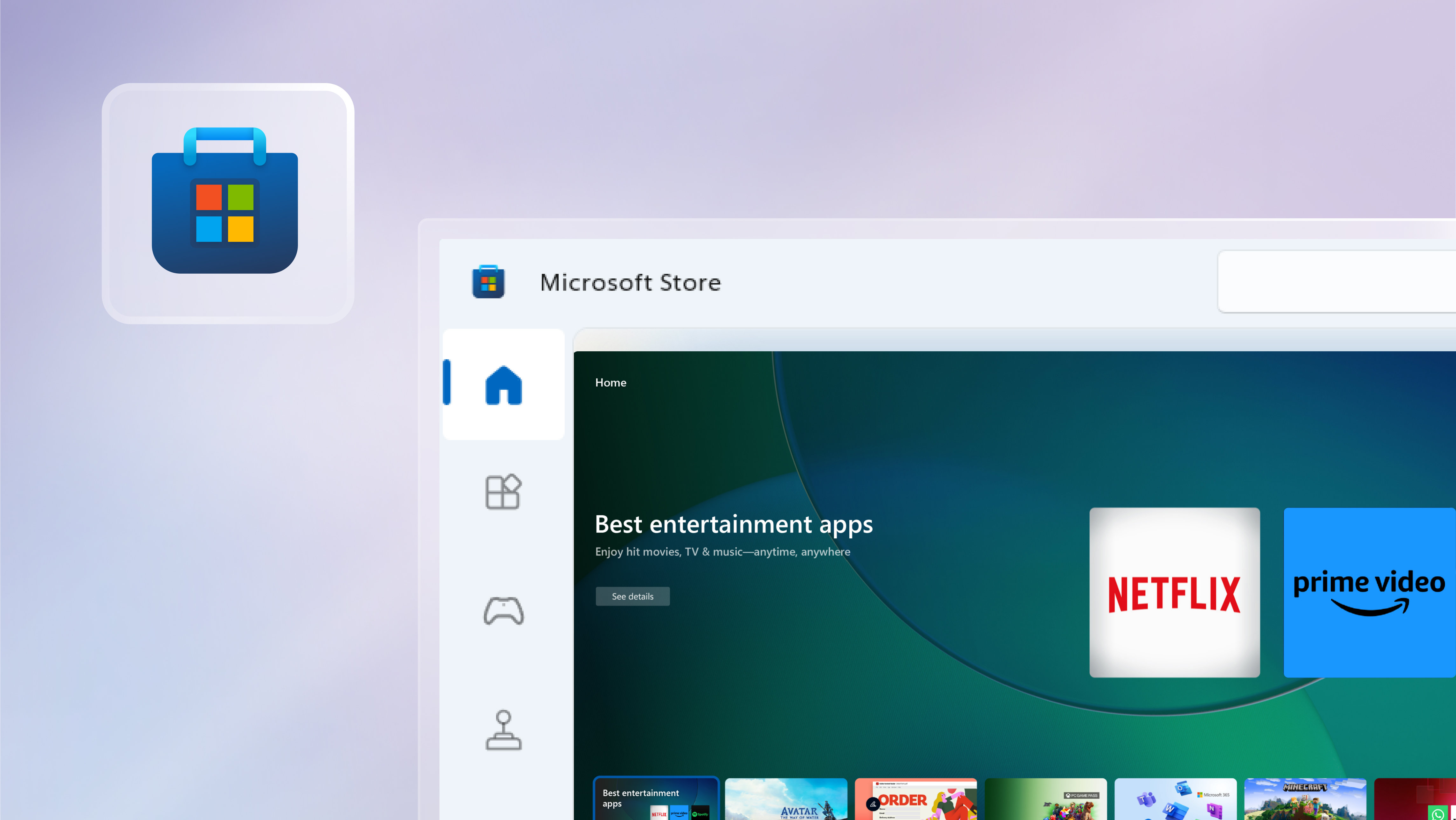 Microsoft Store -ikkuna avoinna vaaleanvihreällä liukuväritaustalla