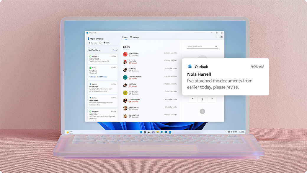 Prozor aplikacije Povezivanje s telefonom s obavijestima o e-pošti u programu Outlook