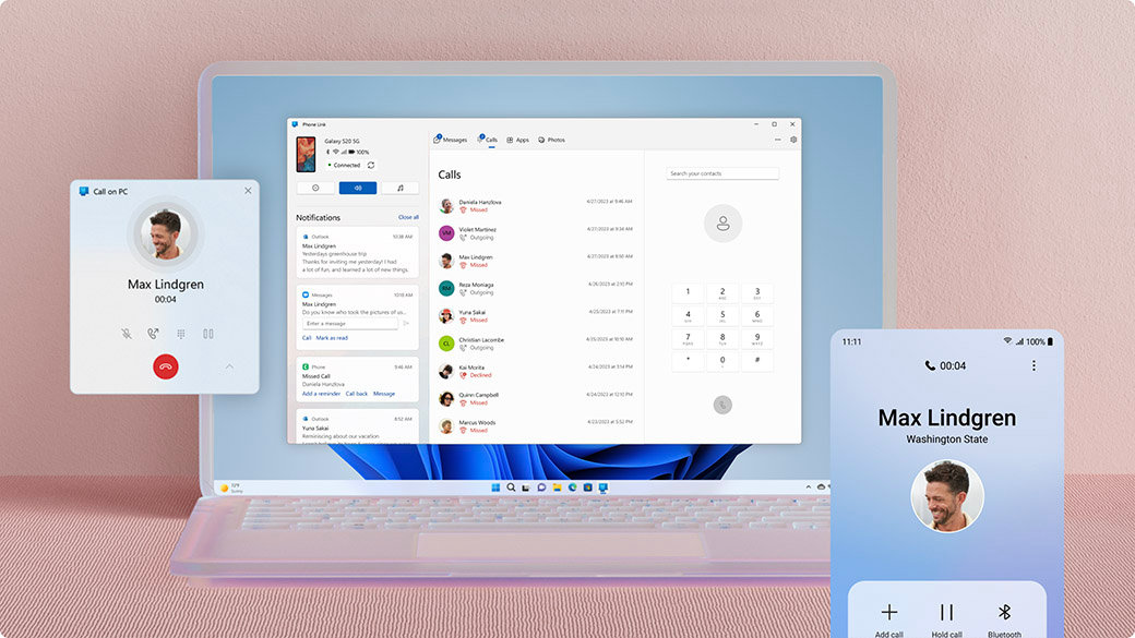Prozor aplikacije Povezivanje s telefonom s pozivom na PC-ju