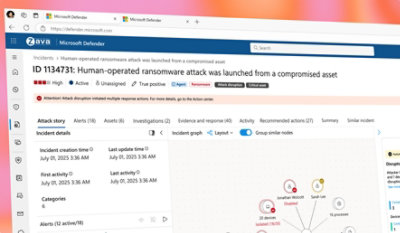 Порталът за сигурност на Microsoft Defender, показващ инцидент с рансъмуер с висок приоритет.