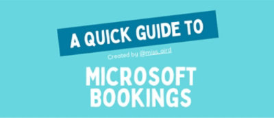 Modrý nápis s bielym textom STRUČNÁ PRÍRUČKA PRE MICROSOFT BOOKINGS, autor: @miss_oind.