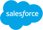 Salesforce company logo in white text inside a blue cloud-shaped background.