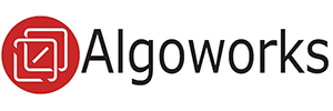 Algoworks company logo with stylized white 'A' on red circular background