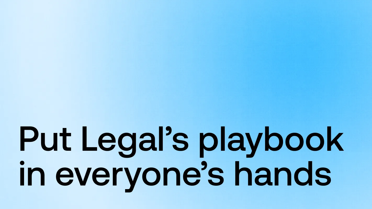 Text on blue gradient background reading 'Put Legal’s playbook in everyone’s hands.'