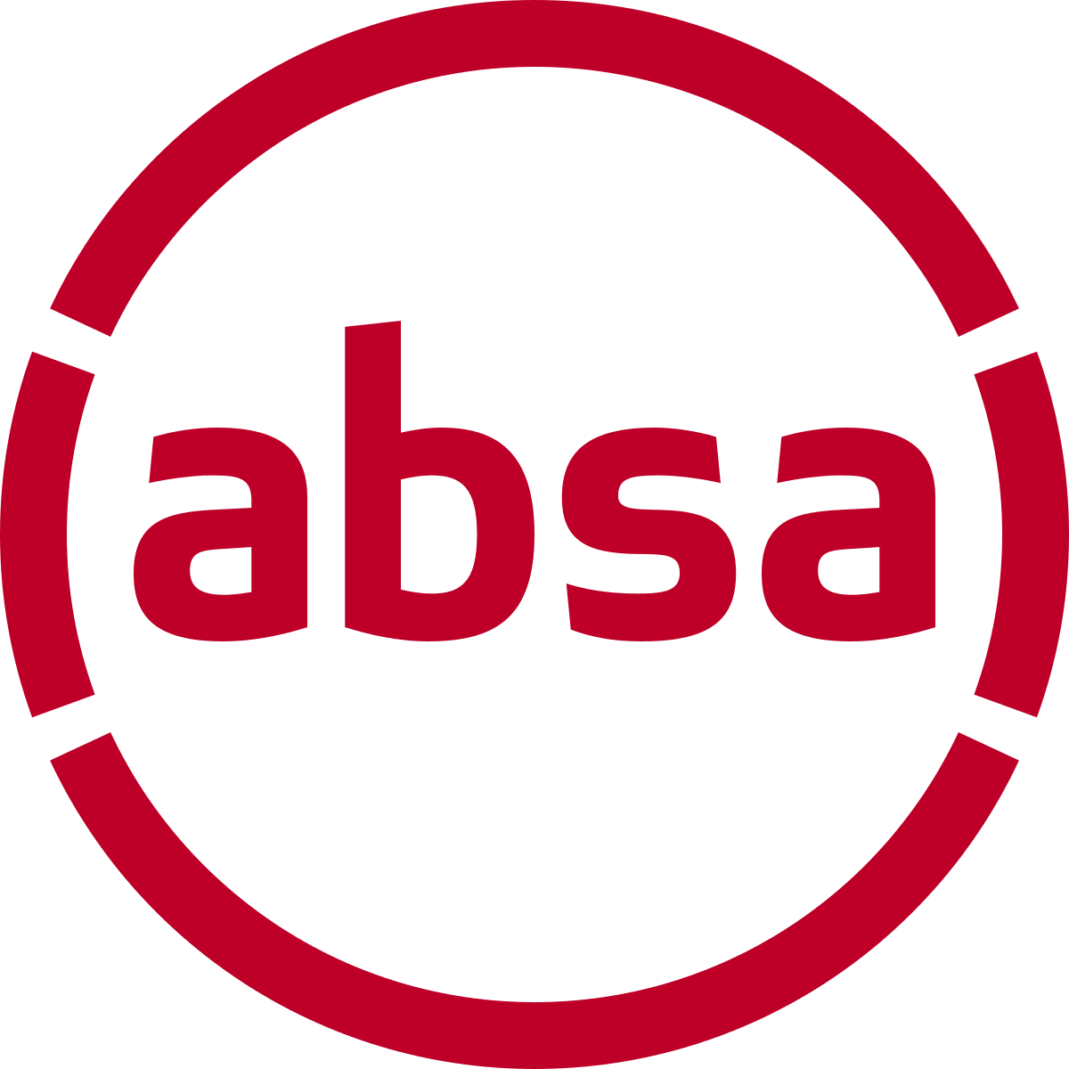 Absa logo in red, featuring the word 'absa' surrounded by a broken circular ring.