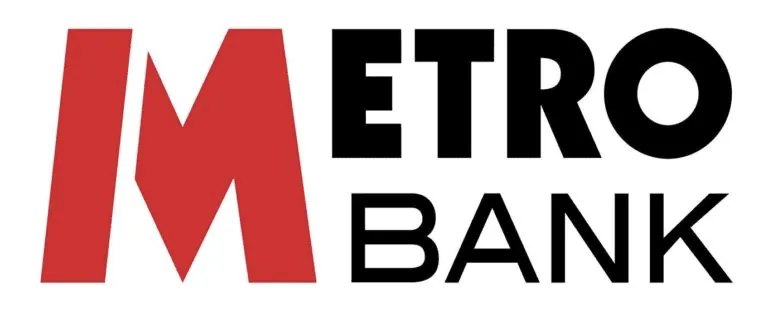 Metro Bank logo with a large red letter M and black text 'ETRO BANK' on white background.
