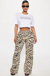 Savanna High Rise Printed Flare Jeans - Cream/combo.