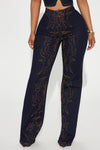 Take The Reigns Embroidered Stretch Wide Leg Jeans - Dark Wash.