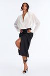 Take Notes Long Sleeve Midi Dress - White/Black.