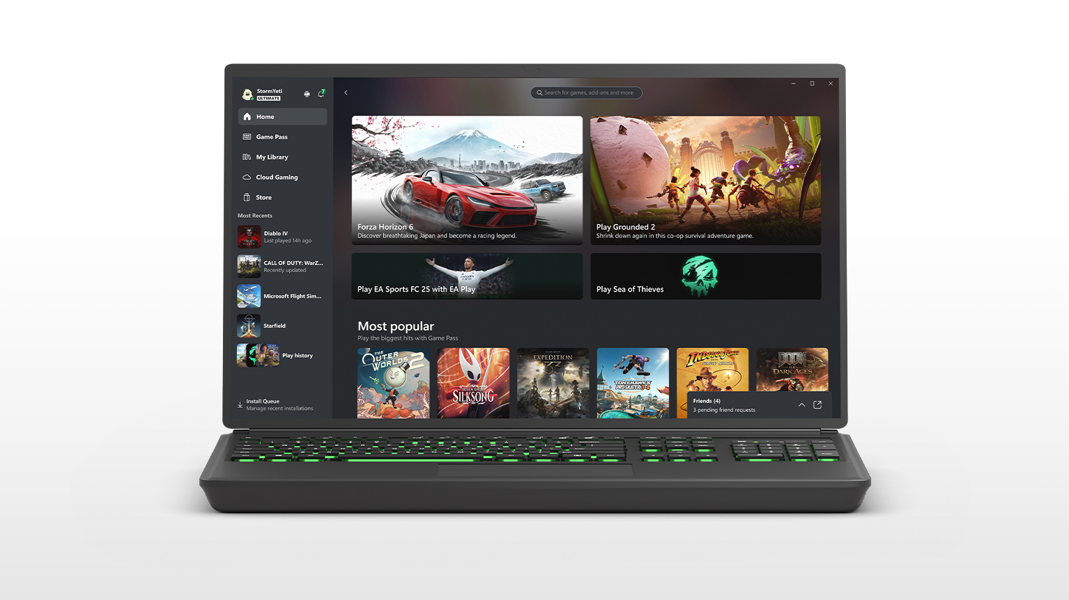 The XBOX PC app user interface shown on a laptop screen