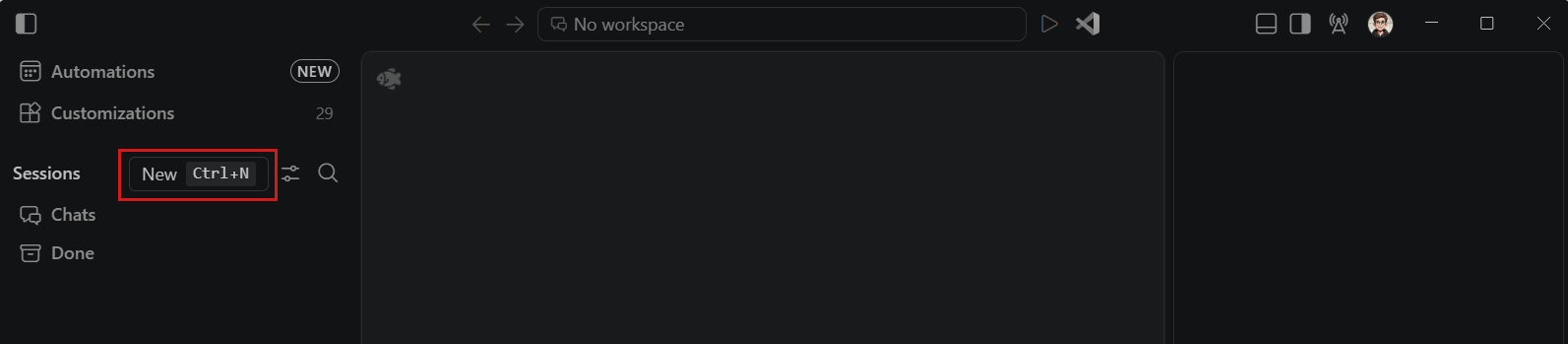 Screenshot of starting a new agent session in the redesigned new-session input.