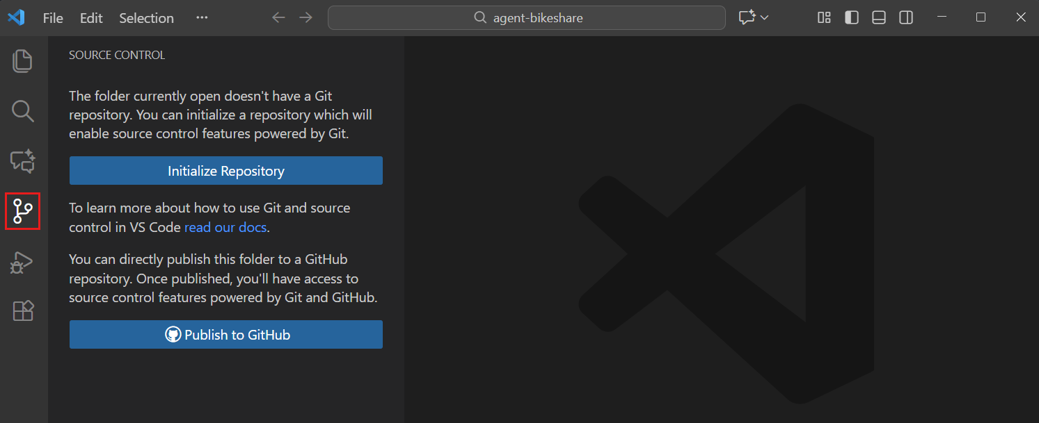 Screenshot showing the Initialize Repository button in the Source Control view.