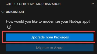 jsts upgrade npm packages button