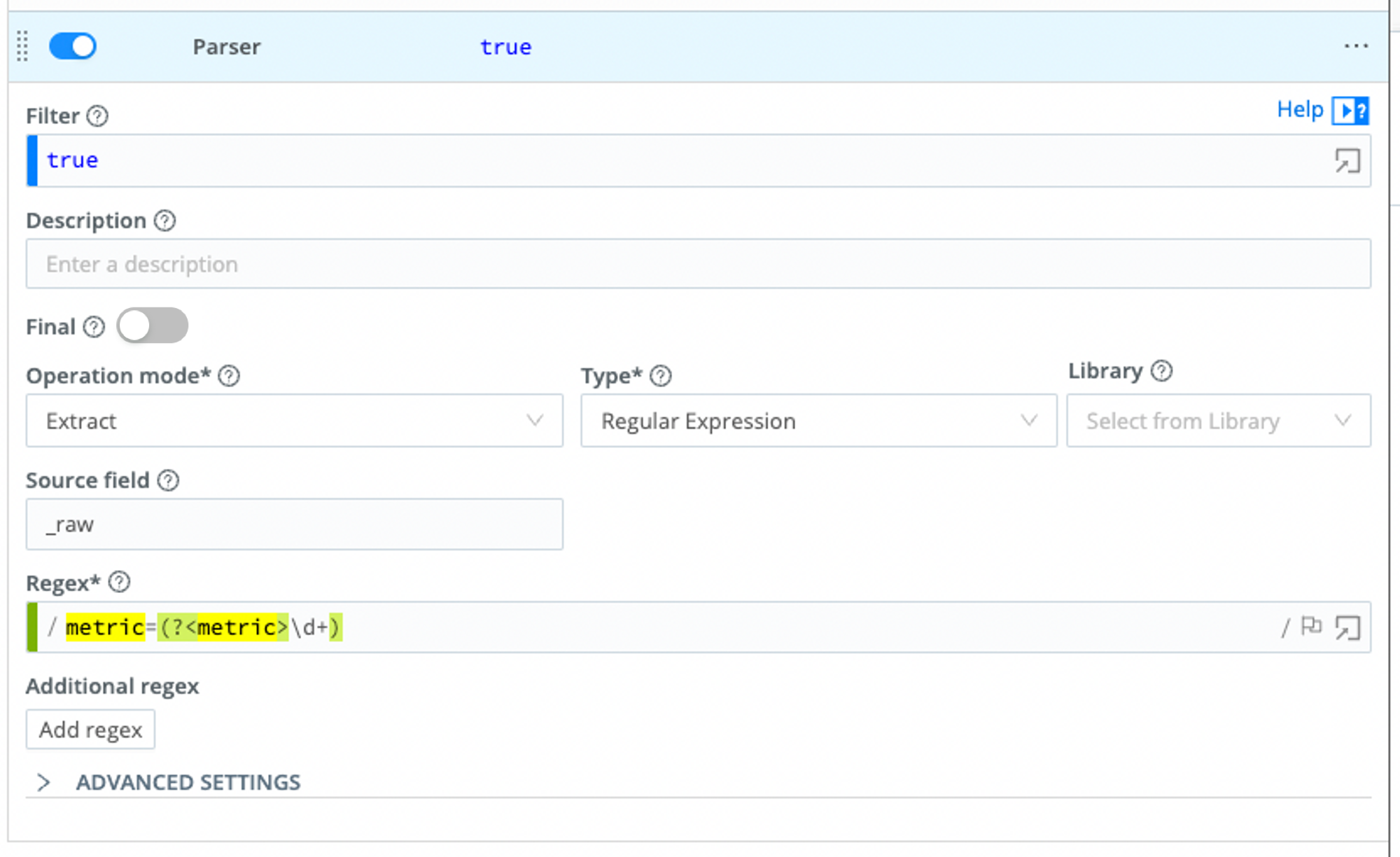 Parser Function configuration for Example 4