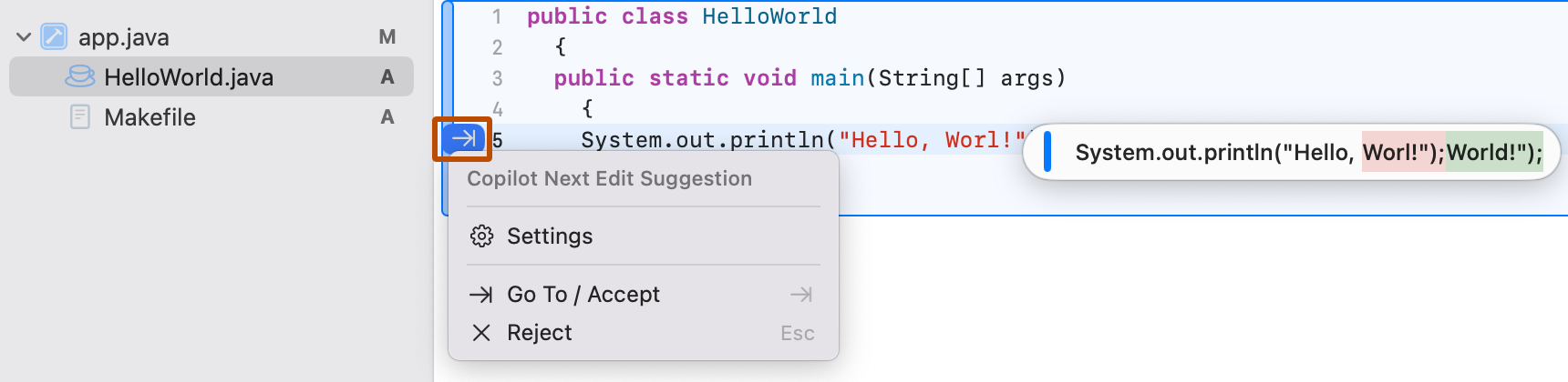 Capture d’écran du menu de la marge dans Xcode. La flèche est soulignée en orange foncé.