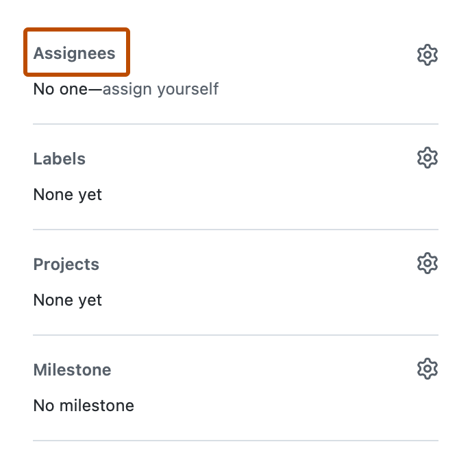 Captura de pantalla de la barra lateral derecha de un problema. Un encabezado etiquetado como "Usuarios asignados", resaltado en naranja oscuro.
