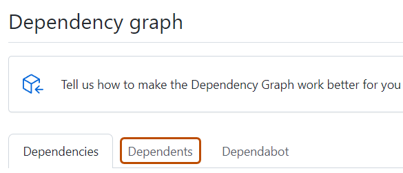 Capture d’écran de la page « Graphe des dépendances ». L’onglet « Dépendants » est mis en surbrillance avec un encadré orange.