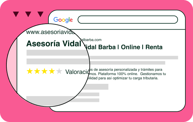 A graphic showing a company appearing at the top of search in Google