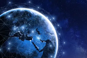 Illustration of Earth covered by a global network of satellites Illustration of Earth covered by a global network of satellites