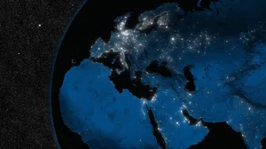 Night in EMEA region with city lights viewed from space Night in EMEA region with city lights viewed from space