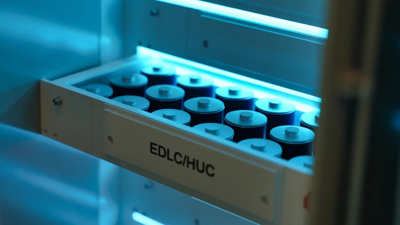 Close-up view of an industrial hybrid supercapacitor energy storage module Close-up view of an industrial hybrid supercapacitor energy storage module