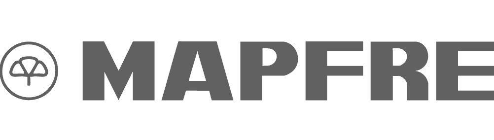 MAPFRE logo in grey with circular emblem and bold wordmark