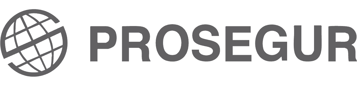 Prosegur logo in grey with globe icon and bold wordmark