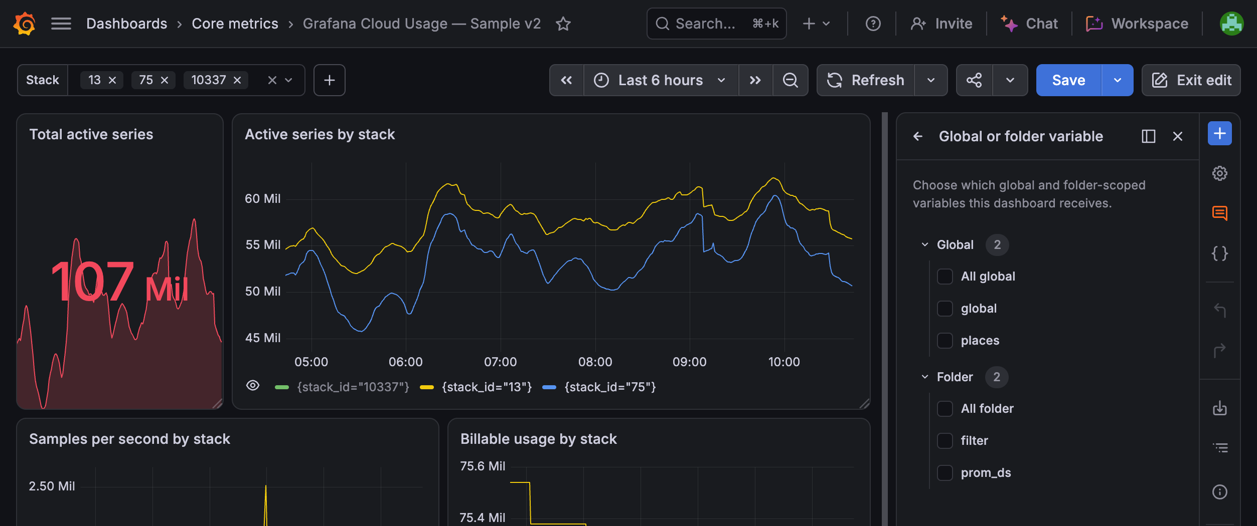 Available cross-dashboard variables in dashboard sidebar