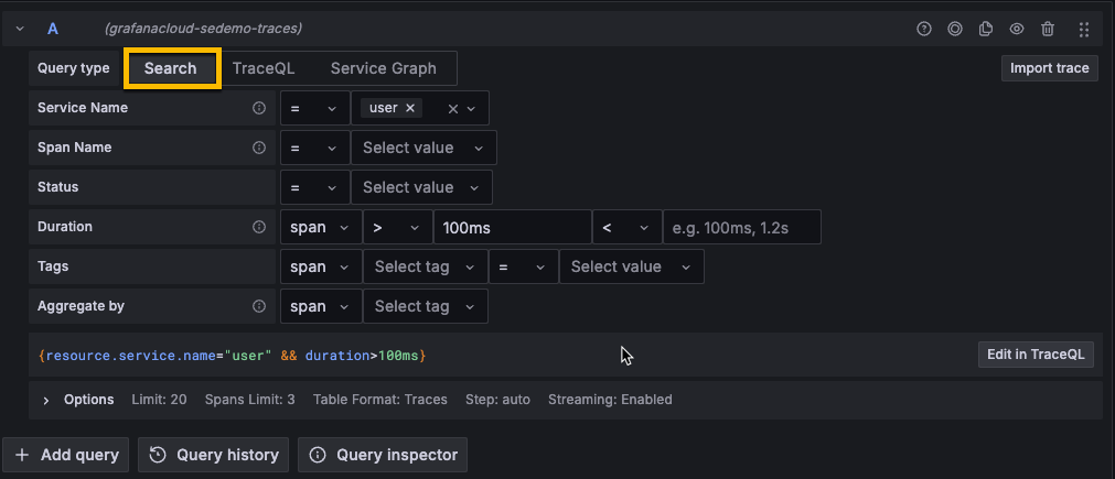 The Search query builder