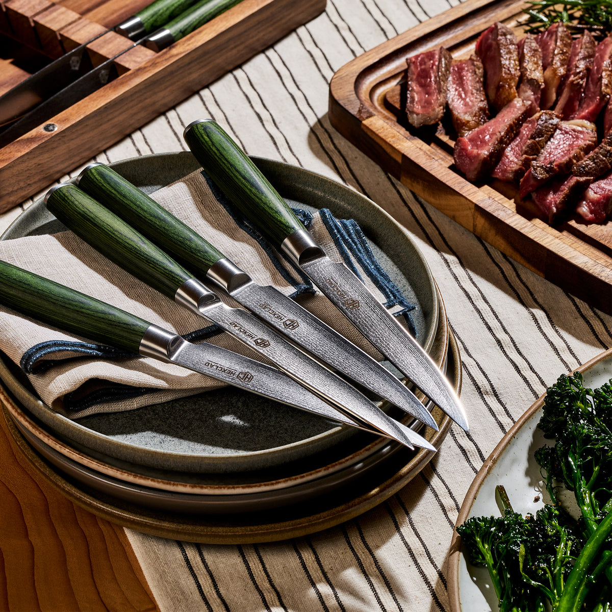 Set coltelli da bistecca in acciaio damasco, 8 pezzi