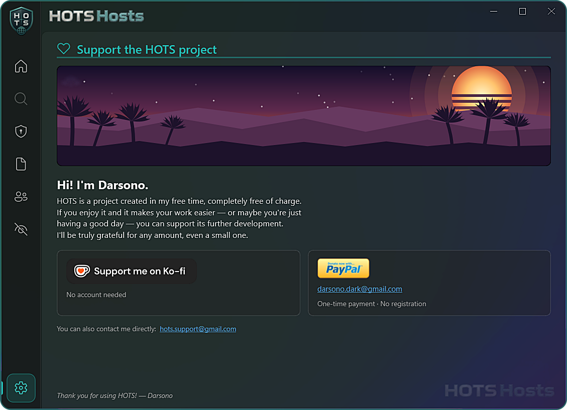 HOTS Hosts in-app support page