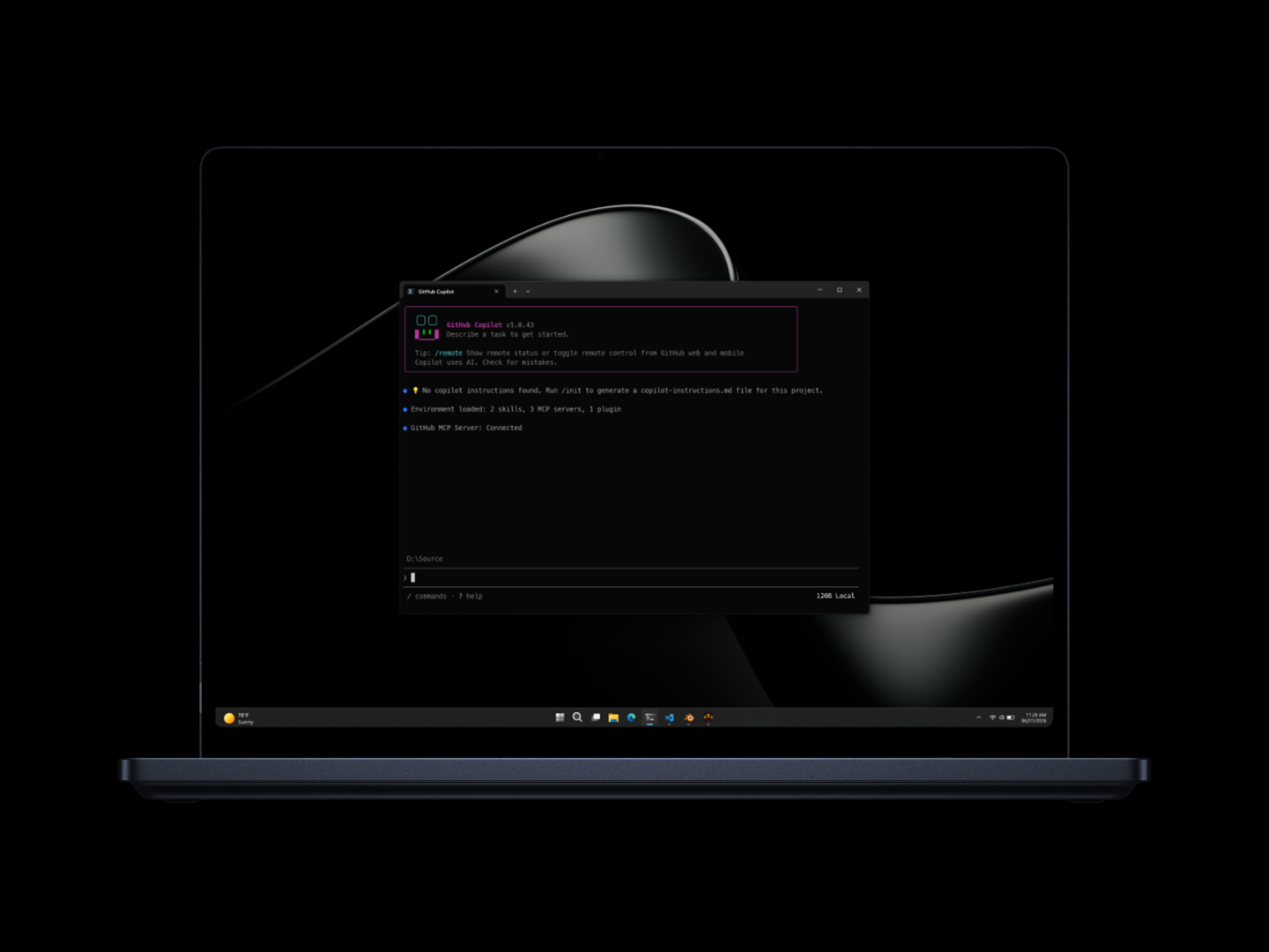 桌面端打开的 GitHub Copilot 界面,采用深色主题,显示编码提示窗口