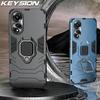 KEYSION Shockproof Armor Case for OPPO A78 4G A58 A38 A18 Soft Silicone+PC Metal Ring Stand Phone Back Cover for OPPO A98 5G A17