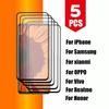 5 Pack/lot Protective Glass Screen Protector For Samsung Xiaomi Redmi iPhone Poco OPPO Realme Vivo Honor Full Cover Glue Tempred Glass Flim
